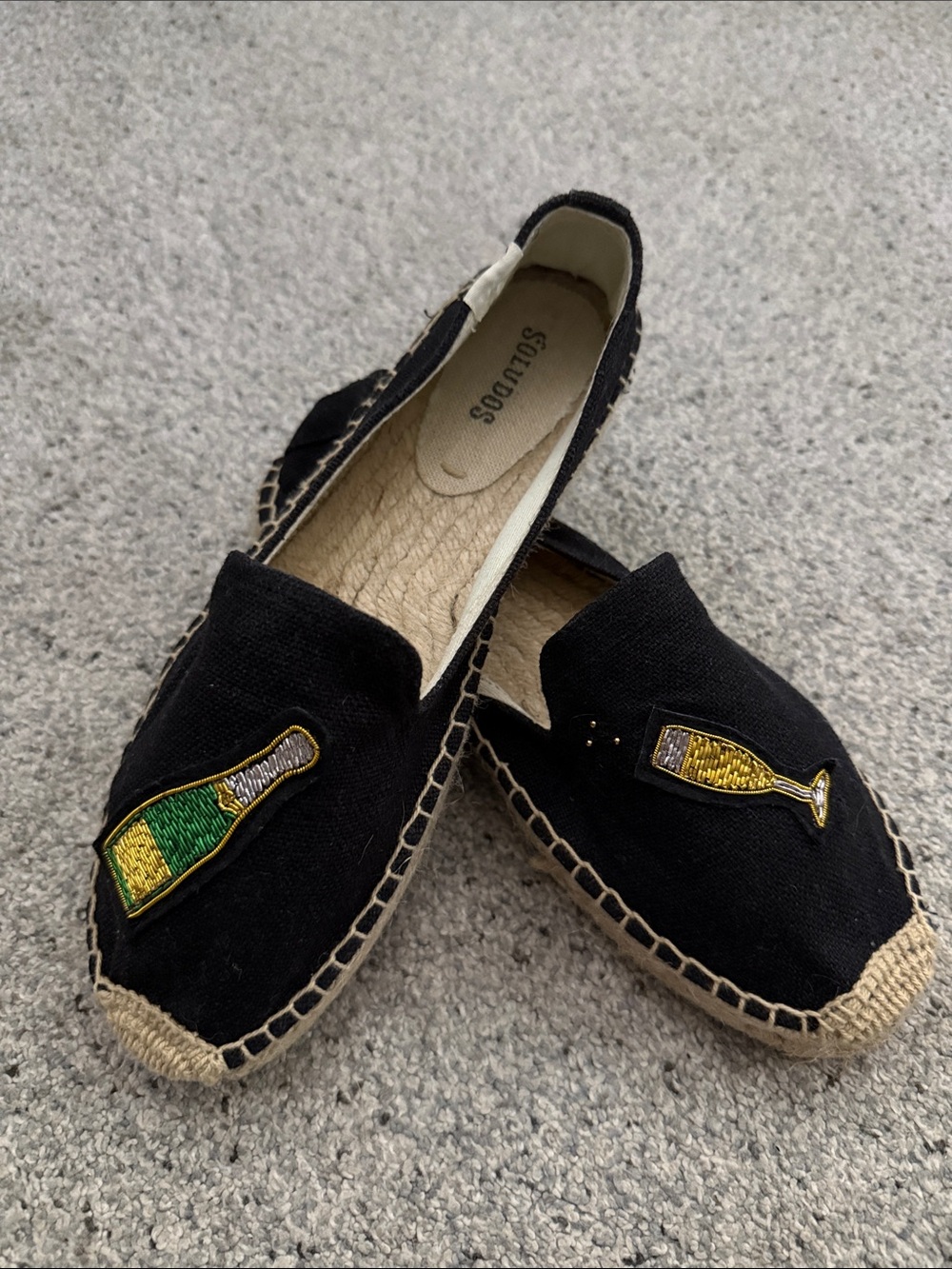 Soludos Black Espadrilles with Champagne Bottle & Glass Embroidery - Picture 3 of 6
